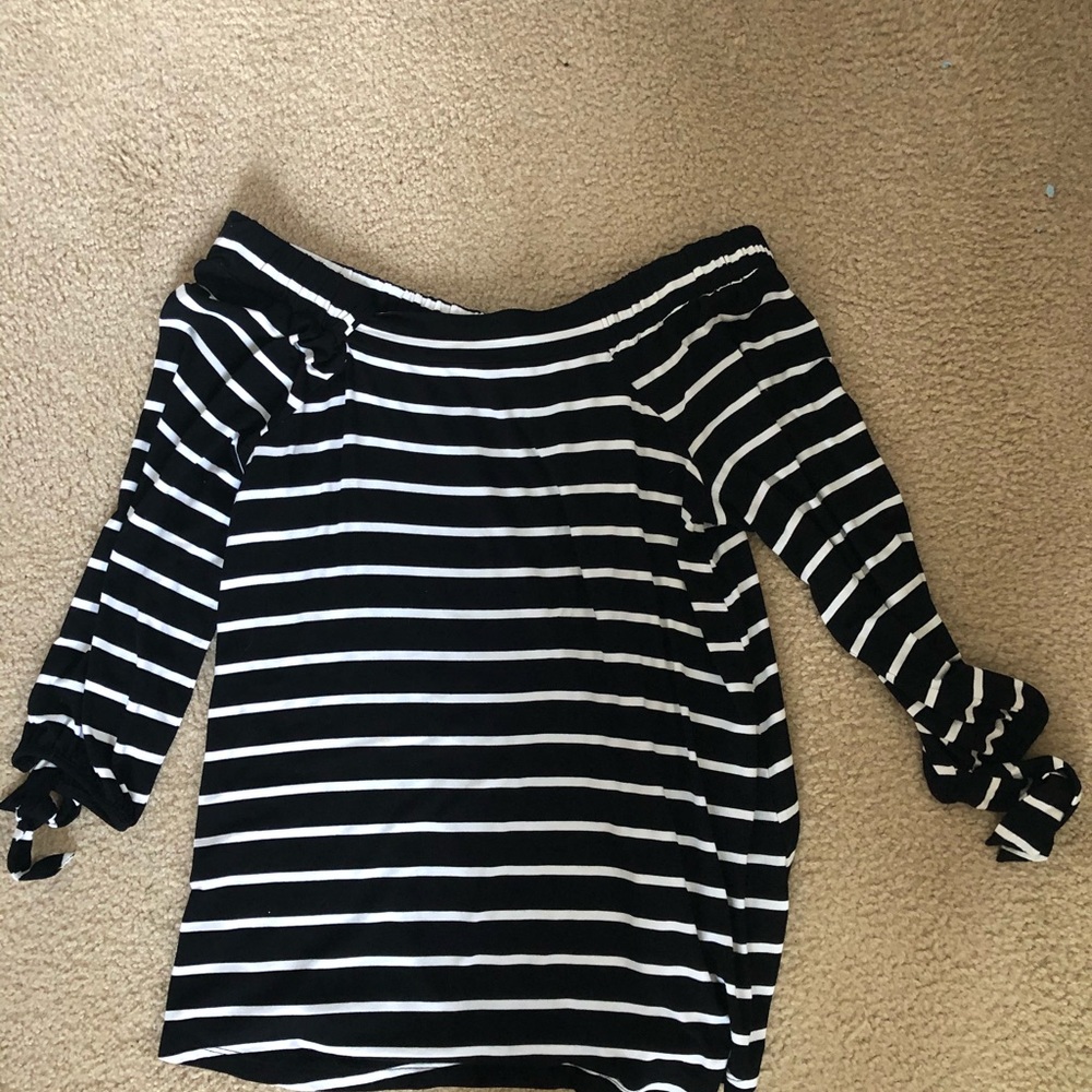 Black and white striped off the shoulder top